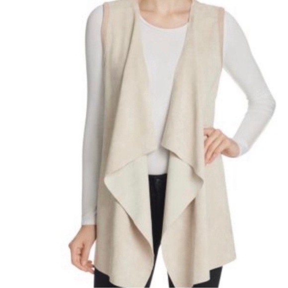 NWOT Calvin Klein Faux Suede CREAM Sweater Vest Sleeveless Drape Open Front SZ L - Picture 10 of 11